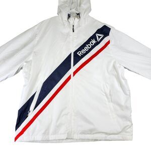 Reebok White Windbreaker Jacket Athletic‎ Track Diagonal Stripe Retro Sport 2XL